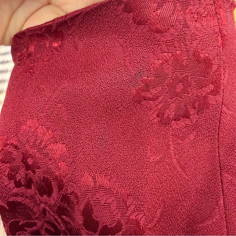 Moda International VTG 90s burgundy red floral long duster blazer size 8 - Picture 12 of 14